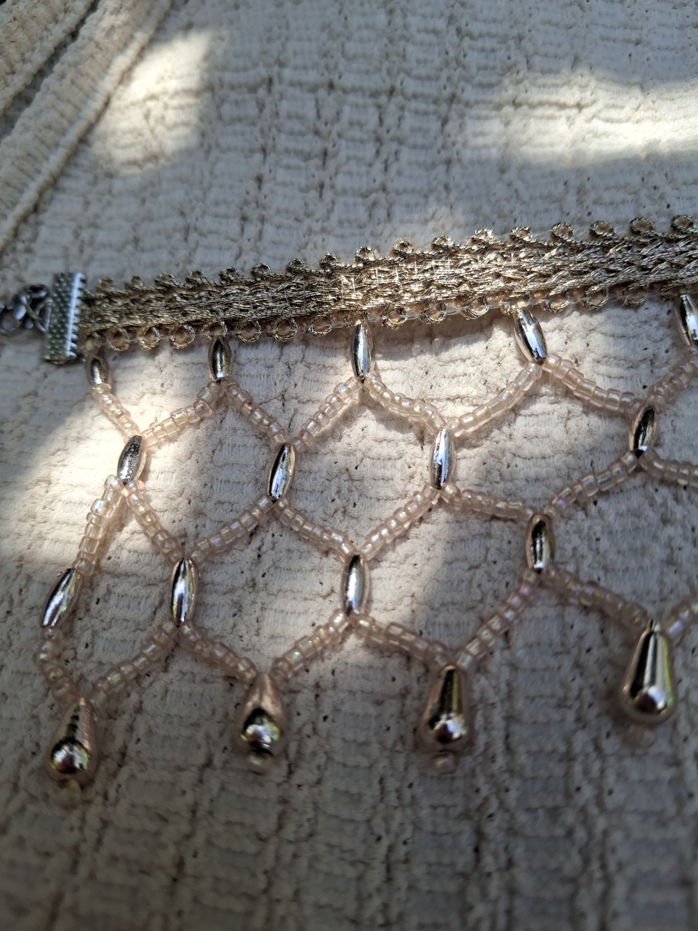 Handmade Gold Mesh Beaded Boho Statement Choker Necklace - Elegant Women Jewelry - Picture 7 of 8